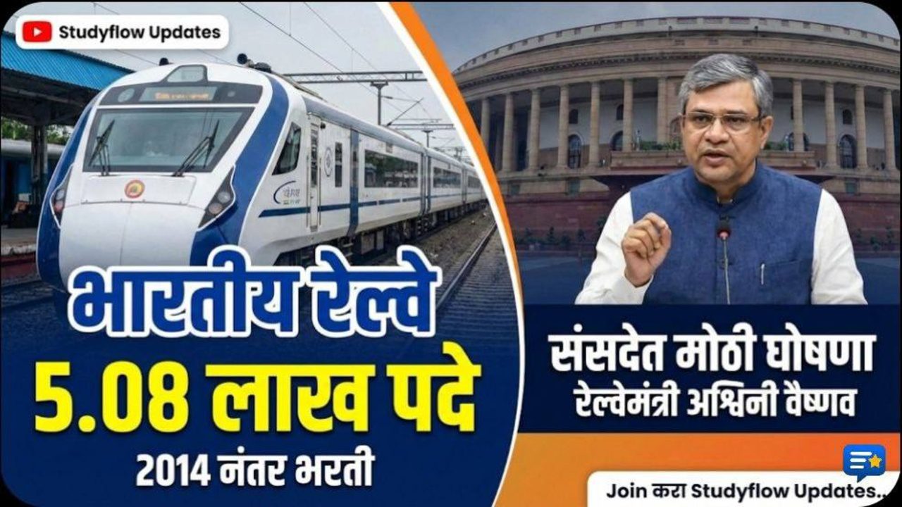 Indian Railway Recruitment 2026 : भारतीय रेल्वेमध्ये २०१४ पासून ५.०८ लाख पदांची भरती; रेल्वेमंत्री अश्विनी वैष्णव यांची संसदेत मोठी माहिती