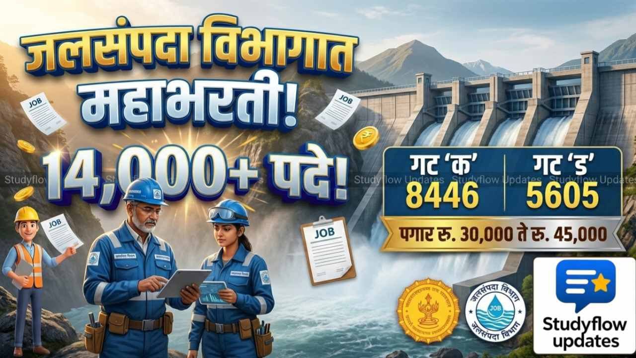 WRD Maharashtra Recruitment : जलसंपदा विभागात 14,000+ पदांची महाभरती! गट क आणि गट ड रिक्त पदांची माहिती जाहीर |
