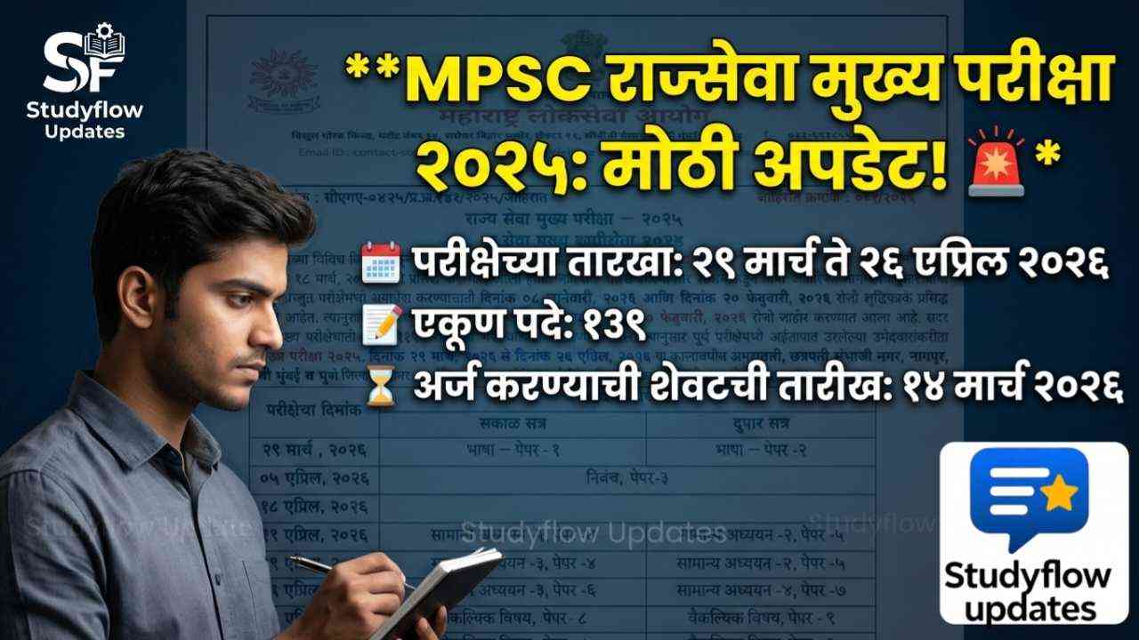 MPSC Rajyaseva Mains Exam : MPSC राज्य सेवा मुख्य परीक्षा 2025 वेळापत्रक जाहीर; जाणून घ्या अर्ज प्रक्रिया आणि सविस्तर माहिती
