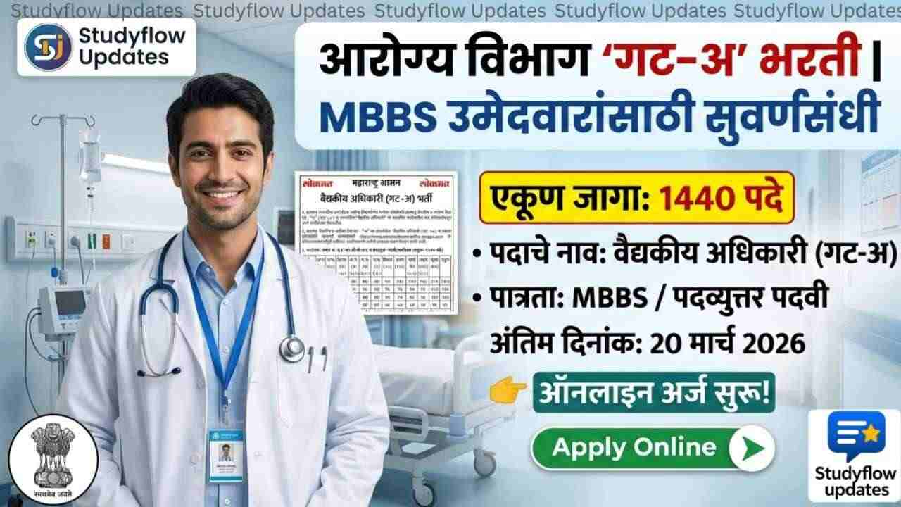 Maharashtra Health Department Bharti : महाराष्ट्र आरोग्य विभाग भरती २०२६: १४४० वैद्यकीय अधिकारी (गट-अ) पदांसाठी जाहिरात प्रसिद्ध | आरोग्य विभाग मेगा भरती