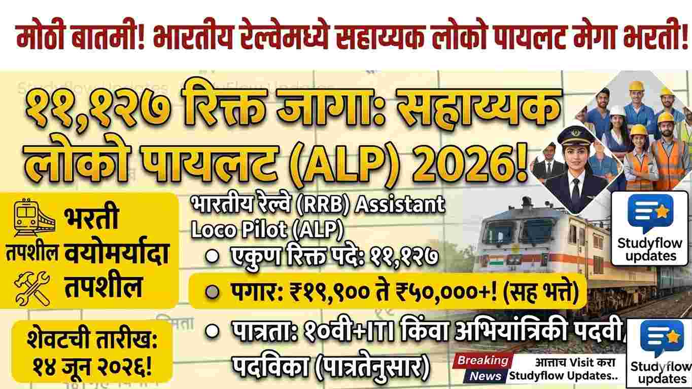 RRB ALP Recruitment 2026: भारतीय रेल्वेमध्ये सहाय्यक लोको पायलट पदांची मेगा भरती; जाणून घ्या संपूर्ण माहिती