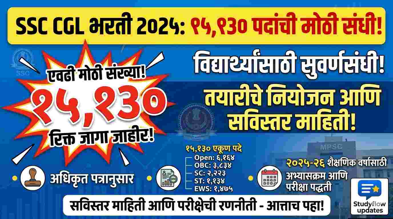 SSC CGL Bharti Update 2026 : SSC CGL भरती २०२५: १५,१३० पदांची मोठी संधी ! विद्यार्थ्यांसाठी सुवर्णसंधी आणि तयारीचे नियोजन