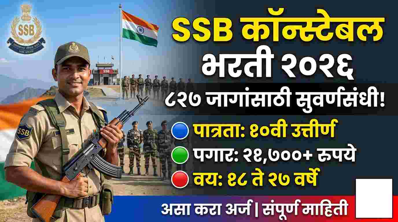 SSB Constable Recruitment 2026 : SSB कॉन्स्टेबल भरती 2026: 827 जागांसाठी मोठी संधी, विद्यार्थ्यांसाठी पात्रता, फायदे आणि संपूर्ण माहिती