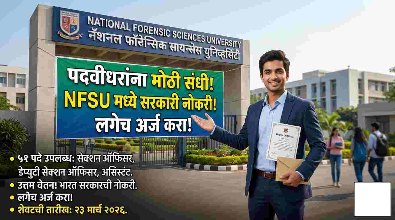 NFSU Recruitment 2026 : नॅशनल फॉरेन्सिक सायन्सेस युनिव्हर्सिटी (NFSU) मध्ये पदवीधरांसाठी नोकरीची सुवर्णसंधी: लगेच करा अर्ज!