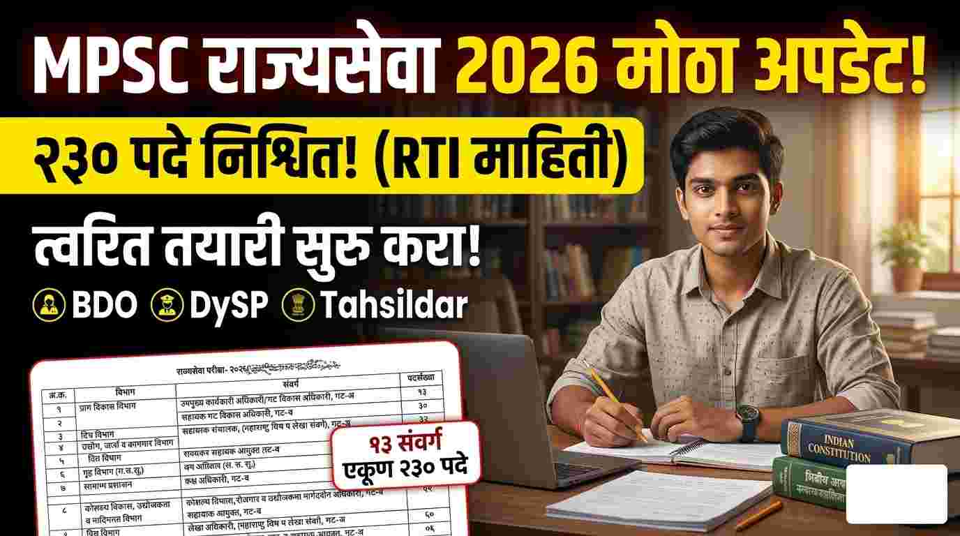 MPSC Rajyaseva 2026 Update : माहिती अधिकारातून २३० पदांची माहिती उघड! विद्यार्थ्यांसाठी रणनीती आणि महत्त्वाचे मुद्दे