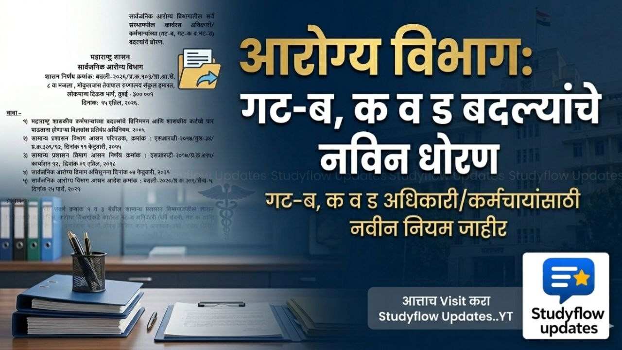 Public Health Department Transfer Policy : सार्वजनिक आरोग्य विभागातील कर्मचाऱ्यांच्या बदल्यांचे नवीन सर्वसमावेशक धोरण (२०२६) जाहीर!