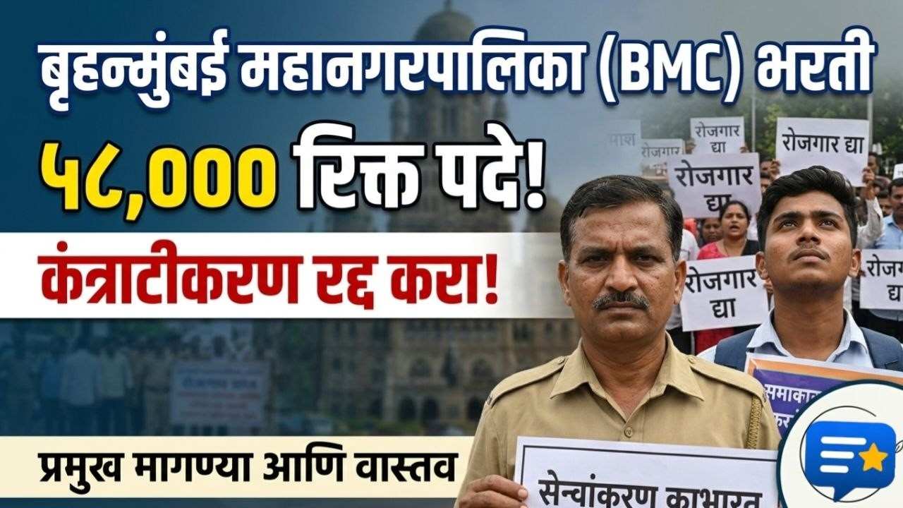 BMC Recruitment Update 2026 : बृहन्मुंबई महानगरपालिका (BMC): ५८ हजार रिक्त पदे भरणे आणि कंत्राटीकरण रद्द करण्याच्या मागण्या