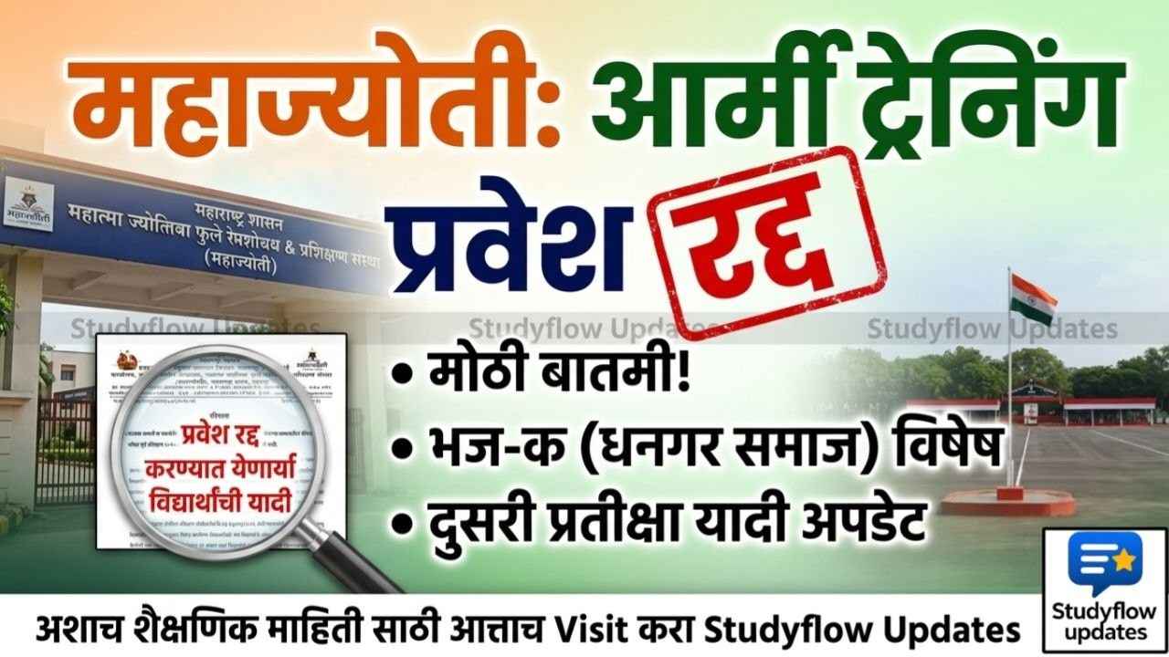 Mahajyoti Army Training Update 2026 : महाज्योती अपडेट: लष्कर भरती पूर्व प्रशिक्षण २०२५-२६ करिता प्रवेश रद्द झालेल्या विद्यार्थ्यांची यादी जाहीर!