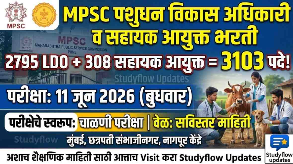 MPSC LDO Recruitment 2026 : MPSC पशुसंवर्धन विभाग भरती 2026: पशुधन विकास अधिकारी आणि सहायक आयुक्त पदांसाठी परीक्षेची तारीख जाहीर!
