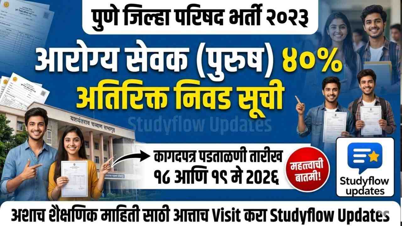 Pune ZP Document Verification Dates 2026 : पुणे जिल्हा परिषद: आरोग्य सेवक (पुरुष) 40% अतिरिक्त निवड यादी आणि कागदपत्र पडताळणीची संपूर्ण माहिती