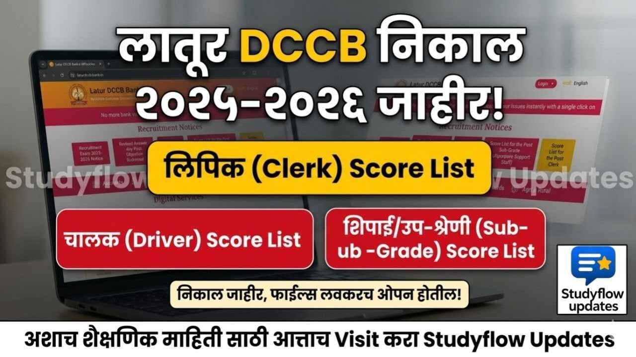 Latur DCCB Result 2025-2026 Declared : लातूर जिल्हा मध्यवर्ती बँक भरती 2025-2026: निकाल आणि पदांनुसार गुणतालिका (Score List) जाहीर!