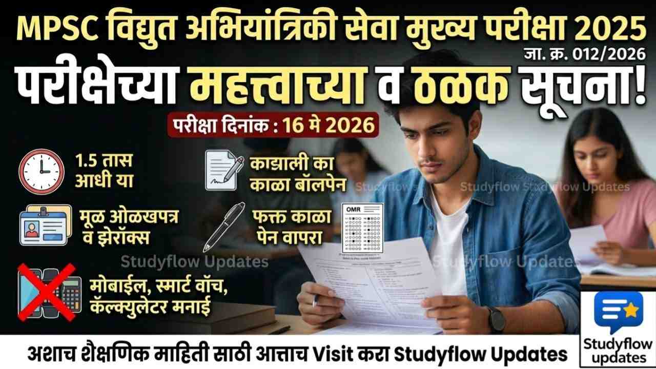 MPSC Electrical Engg Services Main Exam 2026 : MPSC महाराष्ट्र विद्युत अभियांत्रिकी सेवा मुख्य परीक्षा 2025: विद्यार्थ्यांसाठी आयोगाच्या अत्यंत महत्त्वाच्या सूचना