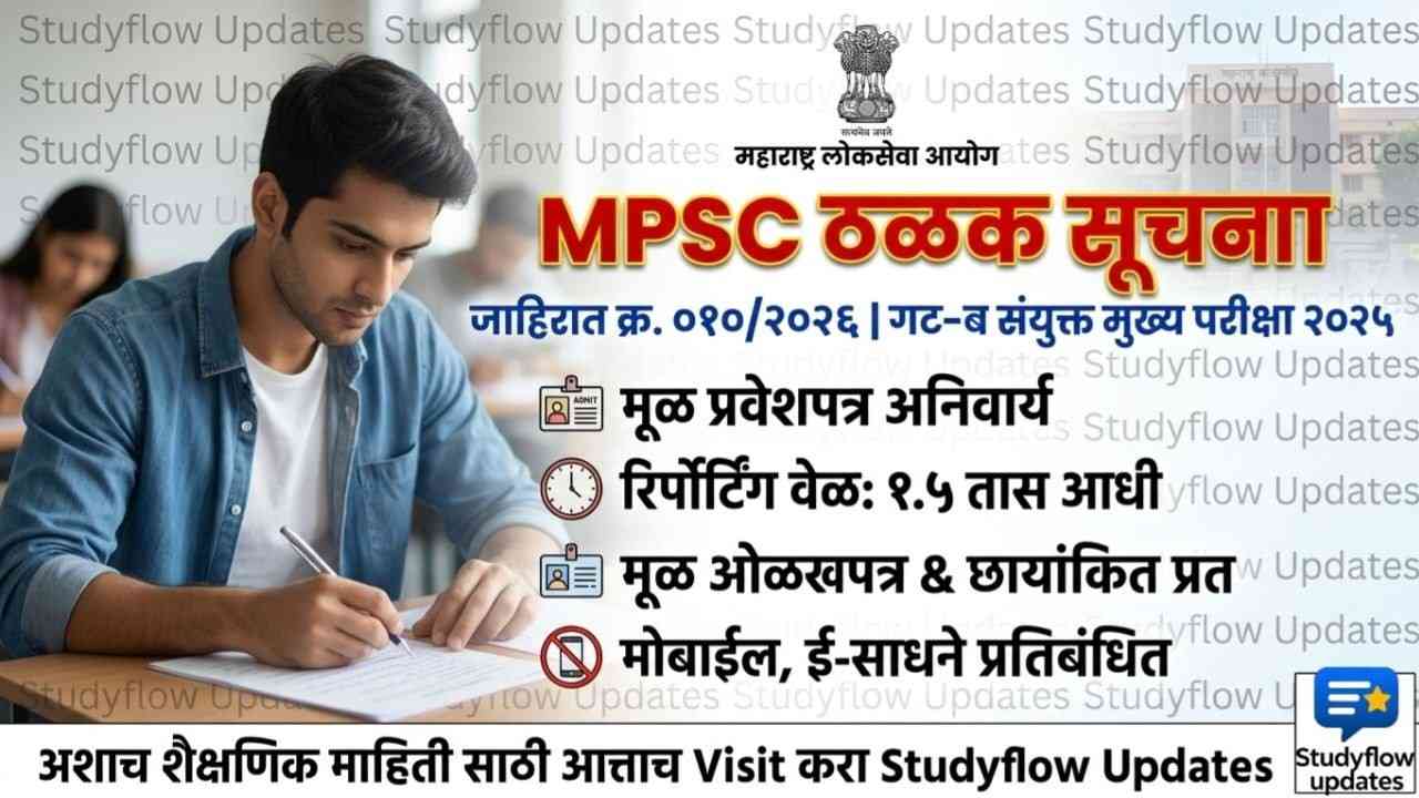 MPSC Group B Mains Exam 2025 Guidelines : MPSC गट-ब अराजपत्रित सेवा संयुक्त मुख्य परीक्षा 2025: परीक्षेला जाण्यापूर्वी या अत्यंत महत्त्वाच्या सूचना नक्की वाचा!