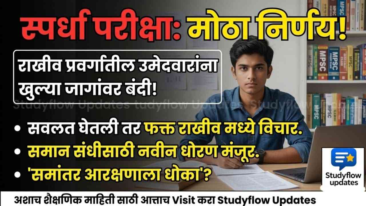 MPSC New Cabinet Decision 2026 : स्पर्धा परीक्षा देणाऱ्या विद्यार्थ्यांसाठी महत्त्वाची बातमी: सवलत घेणाऱ्या राखीव प्रवर्गातील उमेदवारांना खुल्या जागांवर बंदी!