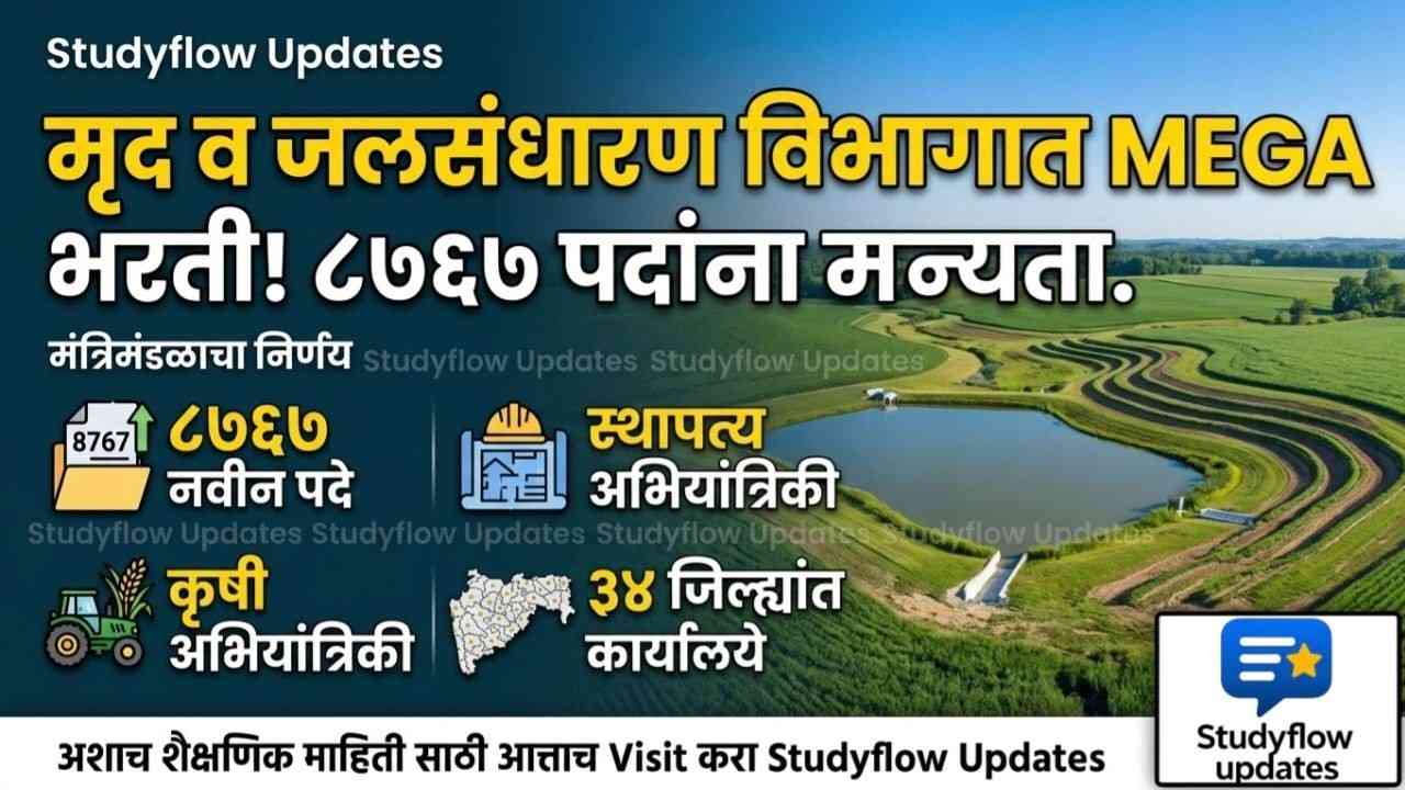 Jalsandharan Vibhag Bharti 2026 : राज्य मंत्रिमंडळाचा मोठा निर्णय: मृद व जलसंधारण विभागात 8767 पदांच्या आकृतीबंधाला मंजुरी! विद्यार्थ्यांसाठी सुवर्णसंधी