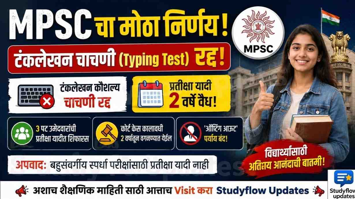 MPSC Typing Skill Test Cancelled 2026 : एमपीएससीचा मोठा निर्णय: टंकलेखन कौशल्य चाचणी (Typing Skill Test) रद्द आणि प्रतीक्षा यादीबाबत नवीन नियम!l