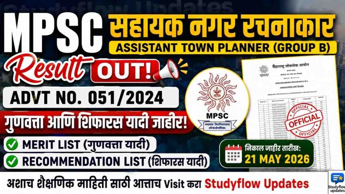 MPSC Assistant Town Planner Result Out 2024 : MPSC Assistant Town Planner (Advt No 051/2024) Result Out: गुणवत्ता आणि शिफारस यादी जाहीर!