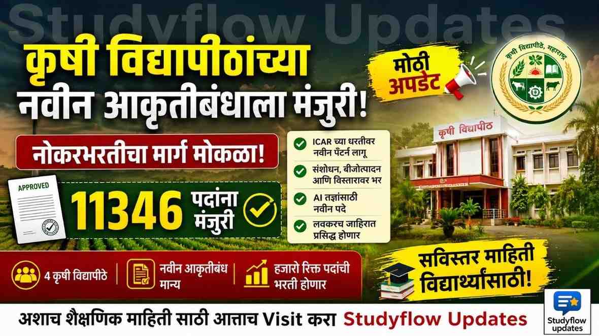 Maharashtra Krushi Vidyapeeth Akrutibandh 2024 : कृषी विद्यापीठांच्या नवीन आकृतीबंधाला (Staffing Pattern) उच्चस्तरीय समितीची मंजुरी; नोकरभरतीचा मार्ग अखेर मोकळा!
