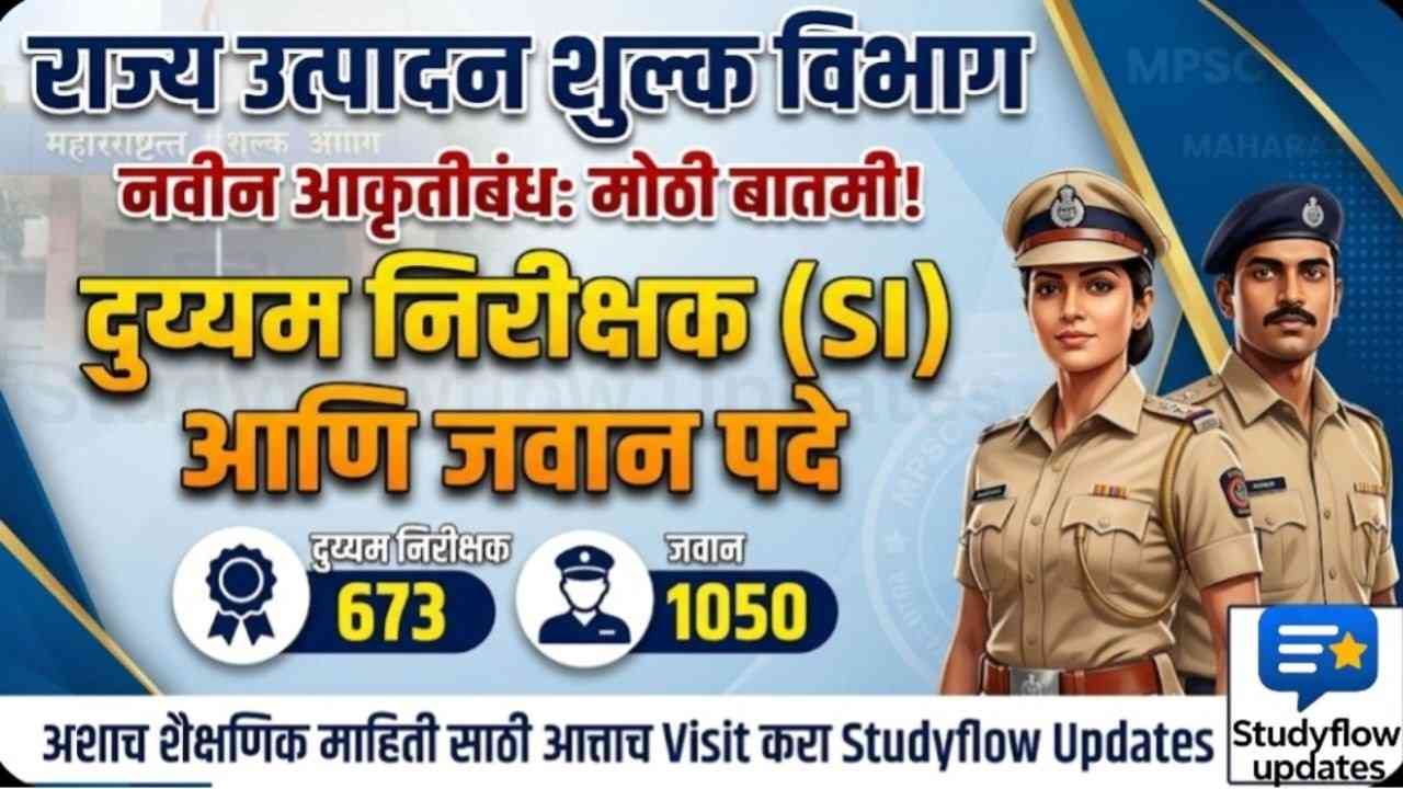 State Excise Department Akrutibandh 2026 : राज्य उत्पादन शुल्क नवीन आकृतीबंध: दुय्यम निरीक्षक (SI) आणि जवान पदांची सविस्तर माहिती