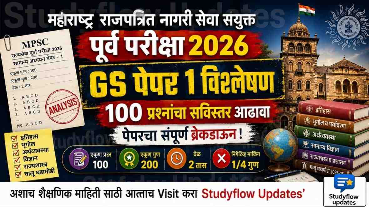 MPSC Prelims 2026 GS Paper 1 Analysis : महाराष्ट्र राजपत्रित नागरी सेवा संयुक्त पूर्व परीक्षा 2026: सामान्य अध्ययन (GS) पेपर 1 चे सविस्तर विश्लेषण
