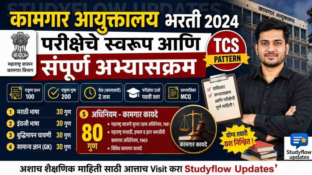 Kamgar Vibhag Syllabus in Marathi 2026 : कामगार आयुक्तालय भरती: परीक्षेचे स्वरूप आणि संपूर्ण अभ्यासक्रम (TCS Pattern)