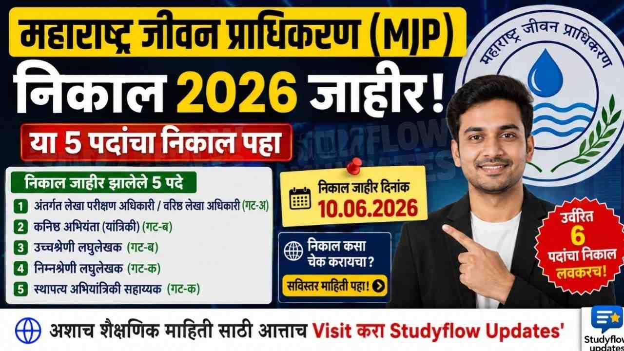 MJP Result 2026 Declared :महाराष्ट्र जीवन प्राधिकरण (MJP) निकाल 2026 जाहीर! या 5 पदांचा निकाल पहा
