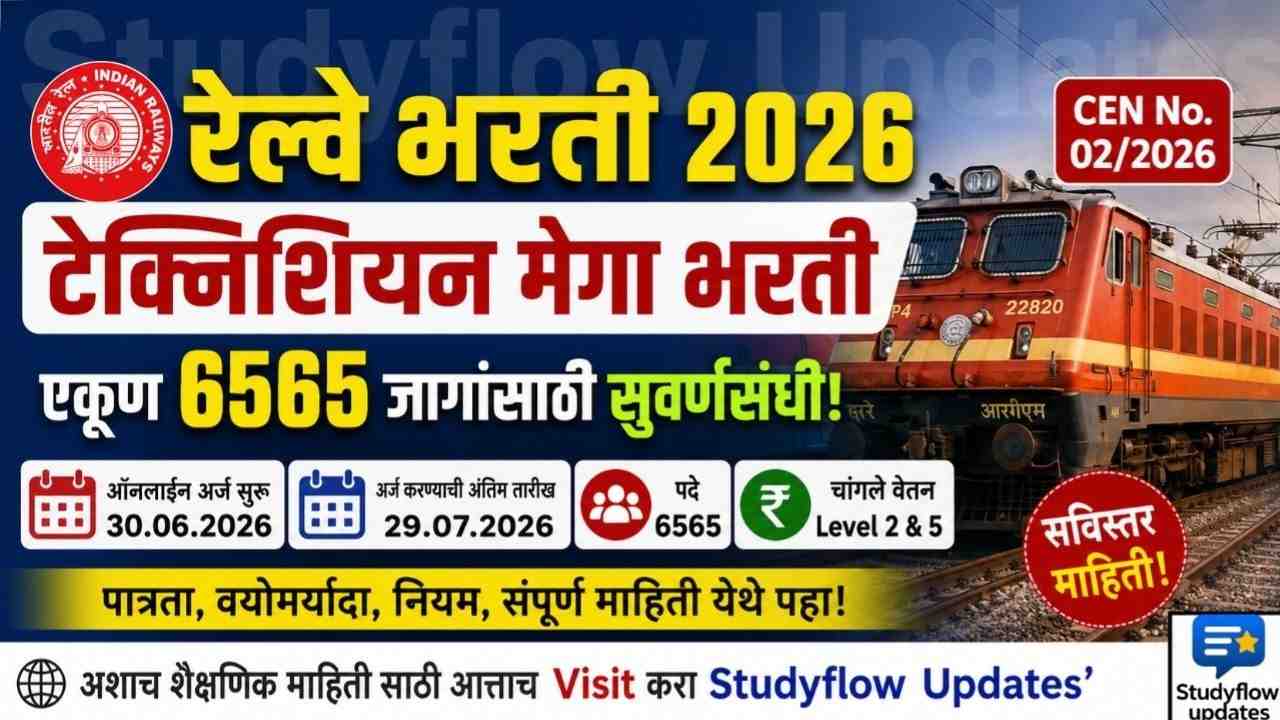 RRB Technician Recruitment 2026 : रेल्वे भरती मंडळ (RRB) टेक्निशियन मेगा भरती 2026: एकूण 6565 जागांसाठी अधिकृत जाहिरात प्रसिद्ध!