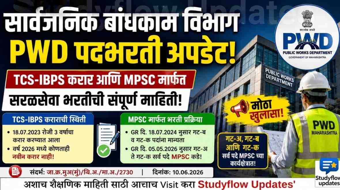 PWD Recruitment Update 2026 : सार्वजनिक बांधकाम विभाग (PWD) पदभरती अपडेट: TCS-IBPS करार आणि आगामी परीक्षा पद्धतीबाबत मोठा खुलासा!