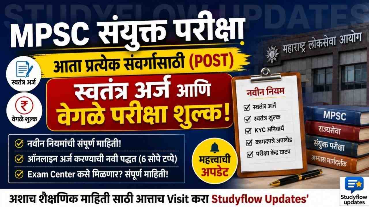 MPSC Combine Main Exam Fees 2026 : MPSC संयुक्त परीक्षा: आता प्रत्येक संवर्गासाठी (Post) स्वतंत्र अर्ज आणि वेगळे परीक्षा शुल्क! जाणून घ्या नवीन नियम व अर्ज करण्याची पद्धत