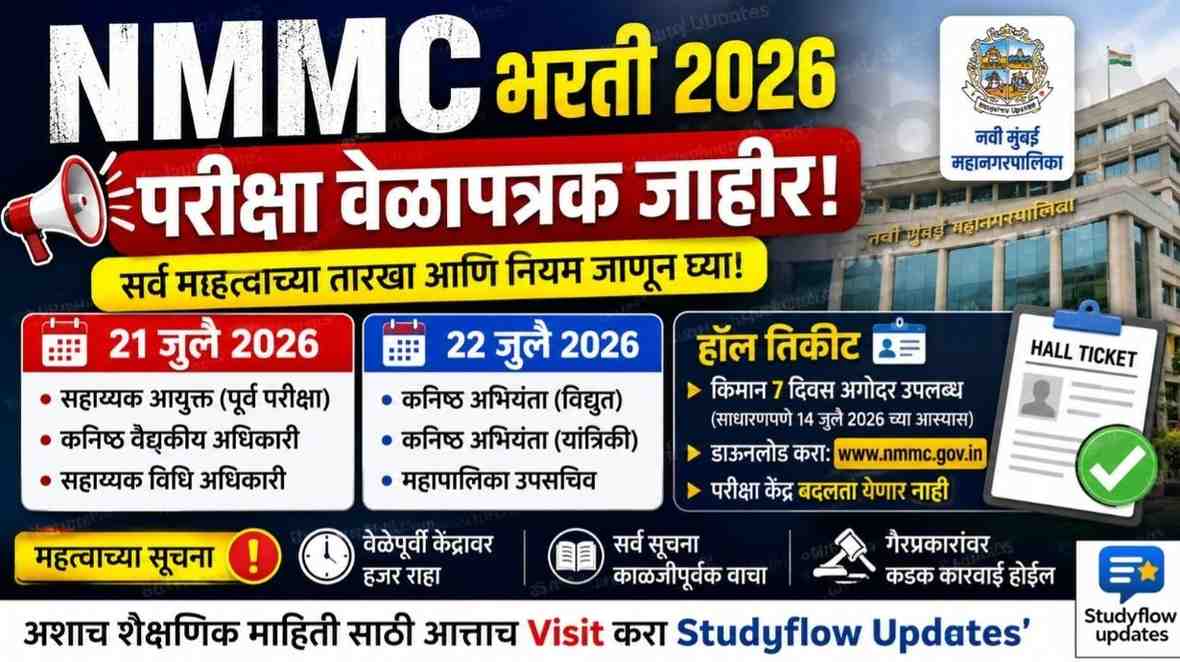 NMMC Bharti 2026 Exam Schedule: नवी मुंबई महानगरपालिका सरलसेवा भरती परीक्षेचे वेळापत्रक जाहीर; जाणून घ्या सर्व महत्वाच्या तारखा आणि नियम