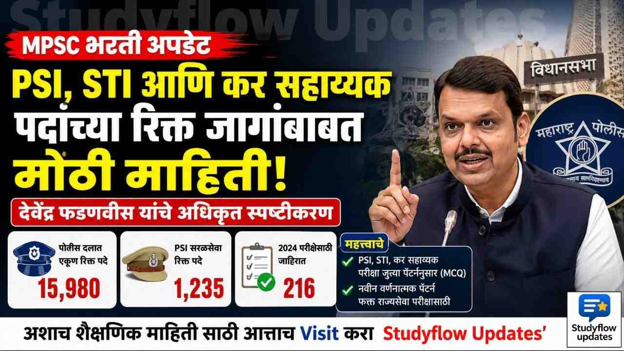 MPSC Bharti Update 2026 Imp Info : राज्यातील PSI, STI आणि कर सहाय्यक पदांच्या रिक्त जागांबाबत मोठी माहिती; संभ्रम दूर, वाचा सविस्तर आकडेवारी