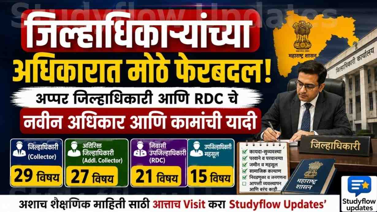 Collector Rights Changes 2026 : जिल्हाधिकाऱ्यांच्या अधिकारात मोठे फेरबदल: अप्पर जिल्हाधिकारी आणि RDC च्या जबाबदाऱ्यांचे 'नवे' वाटप जाहीर!