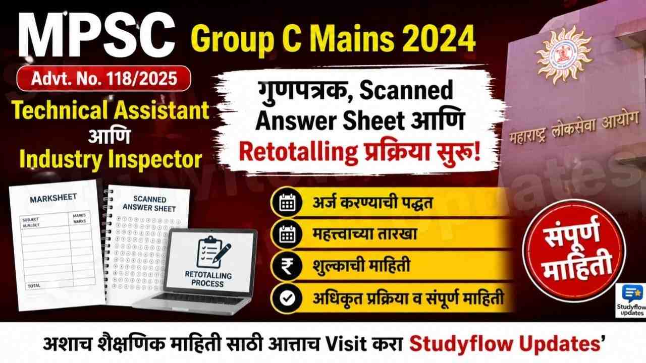 MPSC Group C Mains 2024 : Technical Assistant आणि Industry Inspector उमेदवारांसाठी मोठी अपडेट! गुणपत्रक, Scanned Answer Sheet आणि Retotalling प्रक्रिया सुरू