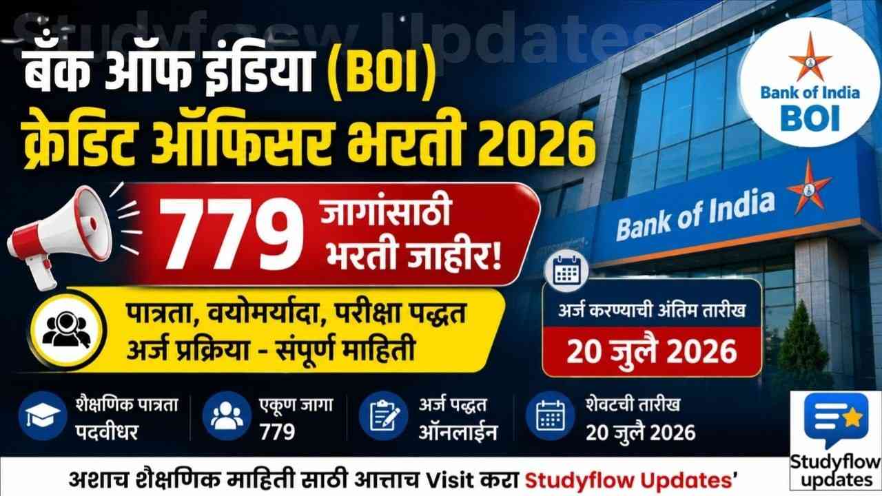 BOI Credit Officer Recruitment 2026 : बँक ऑफ इंडियामध्ये 779 जागांसाठी भव्य भरती 2026 |