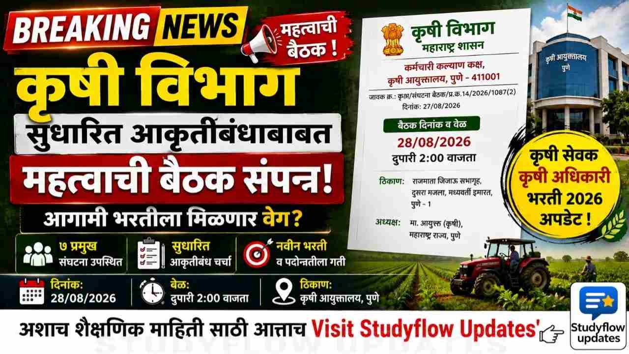 Krushi Vibhag Revised Akrutibandh 2026 : कृषी विभागाच्या सुधारित आकृतीबंधाबाबत (Revised Akrutibandh) कृषी आयुक्तालयात महत्त्वाची बैठक; आगामी पदभरती व पदोन्नतीला गती मिळण्याची शक्यता!