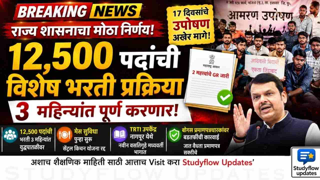 Adivasi Hostel Strike 2026 : 12,500 पदांची भरती प्रक्रिया 3 महिन्यांत पूर्ण करणार; राज्य शासनाचा मोठा निर्णय, 17 दिवसांचे उपोषण अखेर मागे!