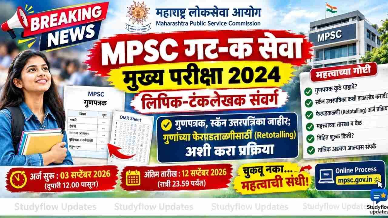 MPSC Group C Clerk Typist 2024 : गुणपत्रक आणि स्कॅन उत्तरपत्रिका जाहीर; गुणांच्या फेरपडताळणीसाठी (Retotalling) अशी करा प्रक्रिया