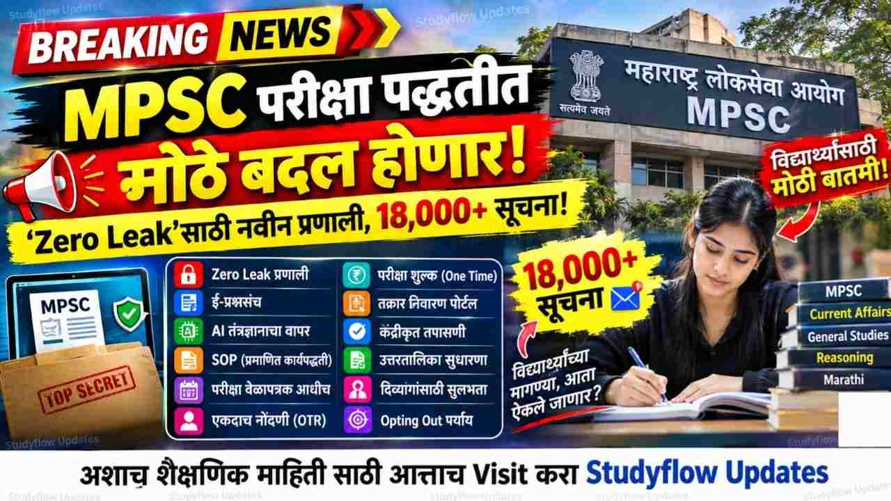 MPSC Exam Big Reform 2026 : MPSC परीक्षा पद्धतीत मोठे बदल होणार; ‘झिरो लीक’साठी नवीन प्रणाली, 18,000 हून अधिक सूचना! विद्यार्थ्यांसाठी जाणून घ्या संपूर्ण माहिती