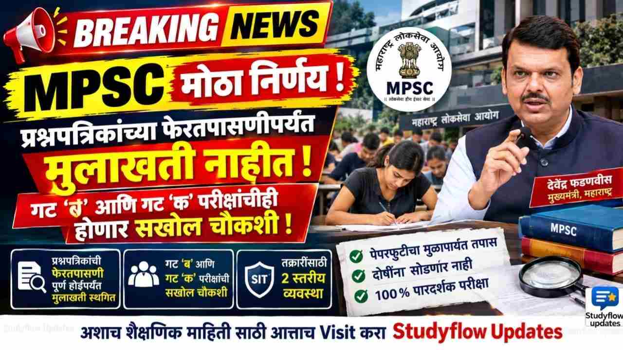MPSC Rechecking Update 2026 : प्रश्नपत्रिकांच्या फेरतपासणीपर्यंत मुलाखती नाहीत; गट ‘ब’ आणि गट ‘क’ परीक्षांचीही होणार सखोल चौकशी!