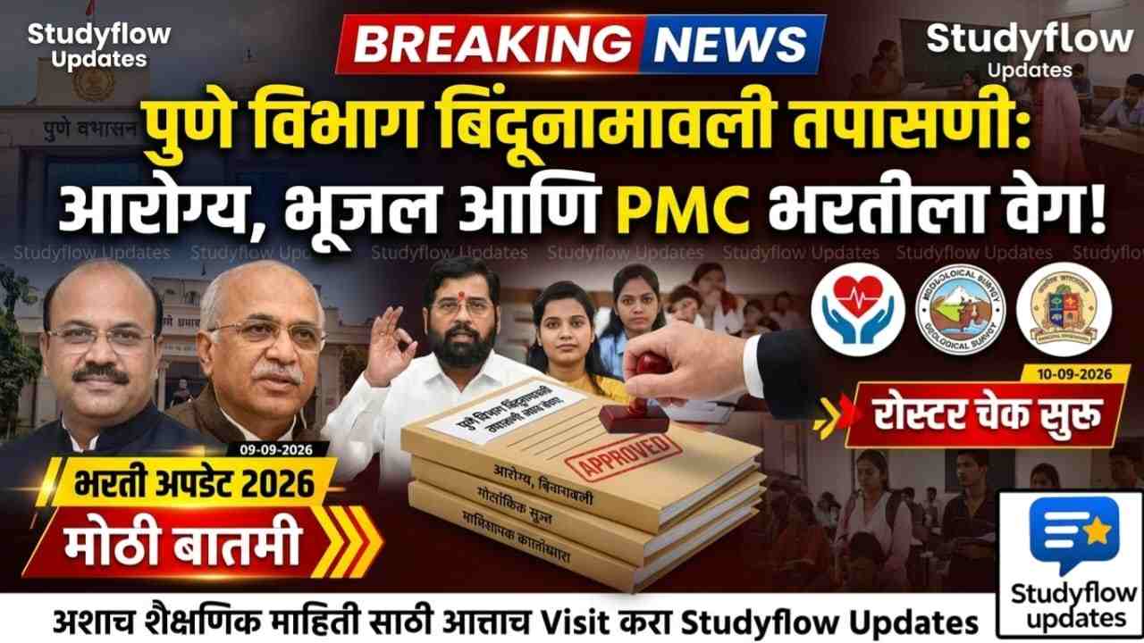 Pune Division Bindunamavali Checking 2026 : पुणे विभाग बिंदूनामावली तपासणी कार्यक्रम जाहीर: आरोग्य विभाग, भूजल सर्वेक्षण आणि पुणे मनपा भरती प्रक्रियेला वेग येणार!