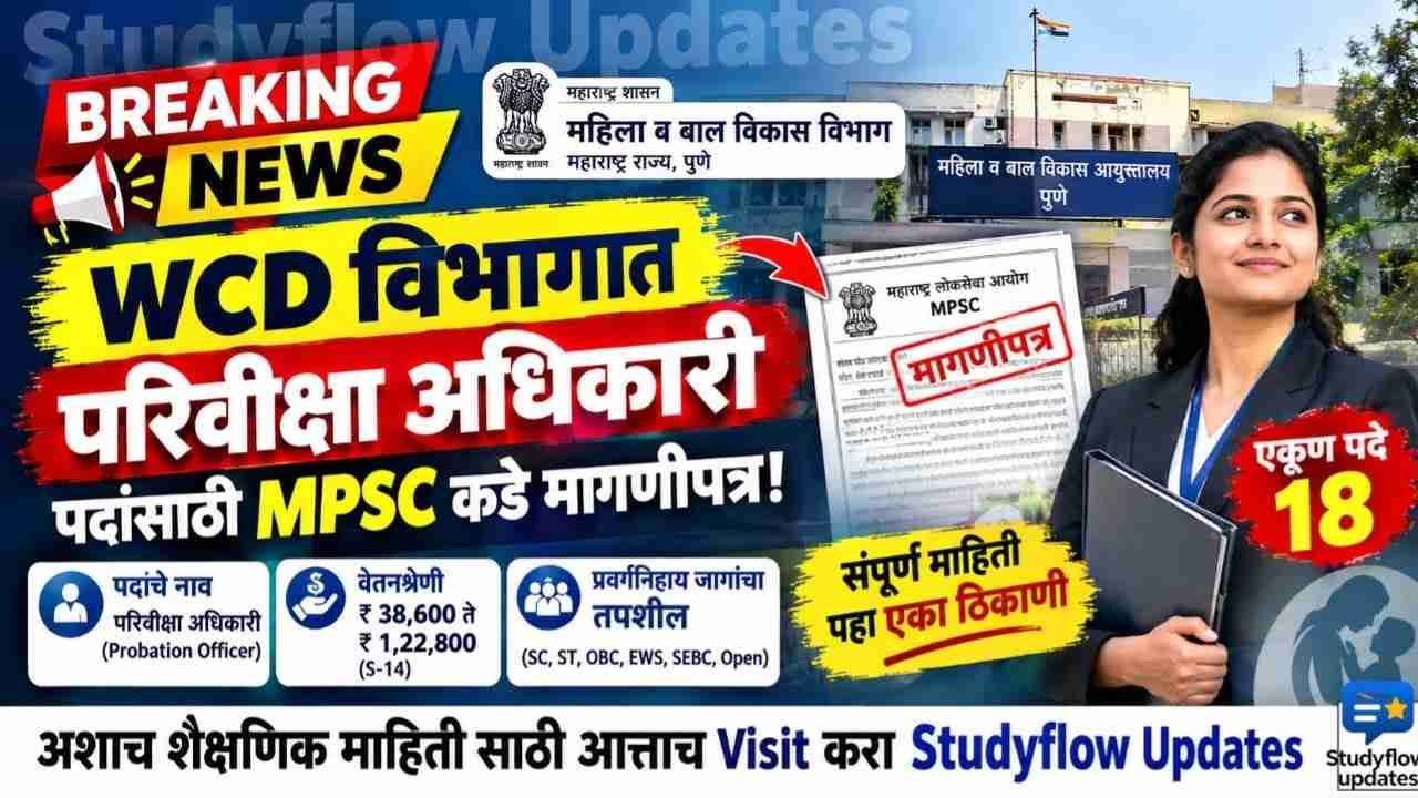 WCD Recruitment 2026 : महिला व बाल विकास विभागात ‘परिवीक्षा अधिकारी’ पदांसाठी MPSC कडे मागणीपत्र सादर; जाणून घ्या संपूर्ण माहिती व आरक्षणनिहाय जागांचा तपशील