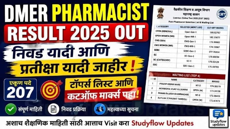 DMER Pharmacist Result 2025: फार्मासिस्ट पदांची निवड यादी आणि प्रतीक्षा यादी जाहीर; येथे पहा सविस्तर माहिती!