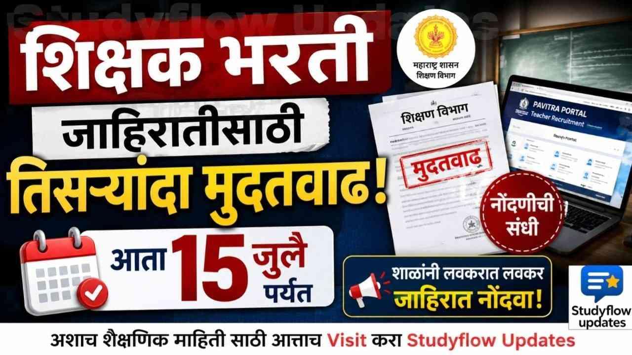 Maha Teacher Recruitment Extended 2026 : शिक्षक भरतीच्या जाहिरातींसाठी तिसऱ्यांदा मुदतवाढ; आता 15 जुलैपर्यंत शाळांना नोंदणीची संधी