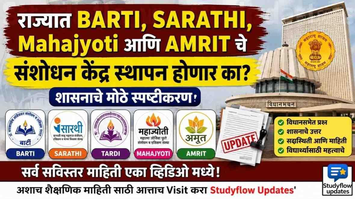 Student Research Center OBC Welfare 2026 : राज्यात बार्टी, सारथी, टार्टी, महाज्योती व अमृत संस्थांसाठी मागासवर्गीय संशोधन केंद्र स्थापन करण्याबाबत सद्यस्थिती: विद्यार्थ्यांसाठी सविस्तर माहिती